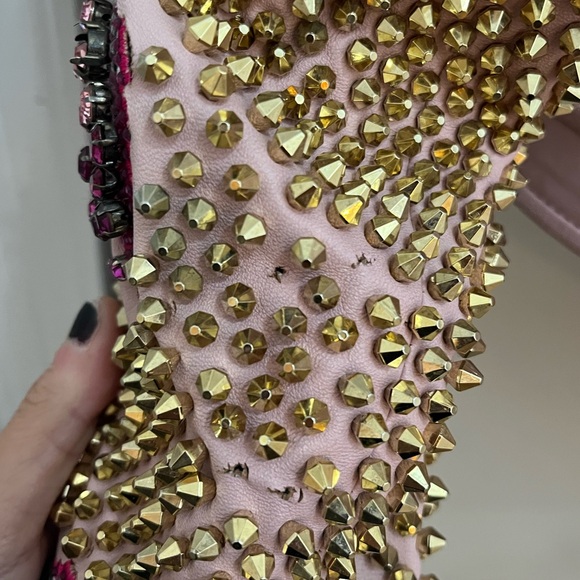 Philipp Plein Pink Leather Jacket w/ Studded Sleeves & Crystal Patches S As Is - Picture 12 of 16